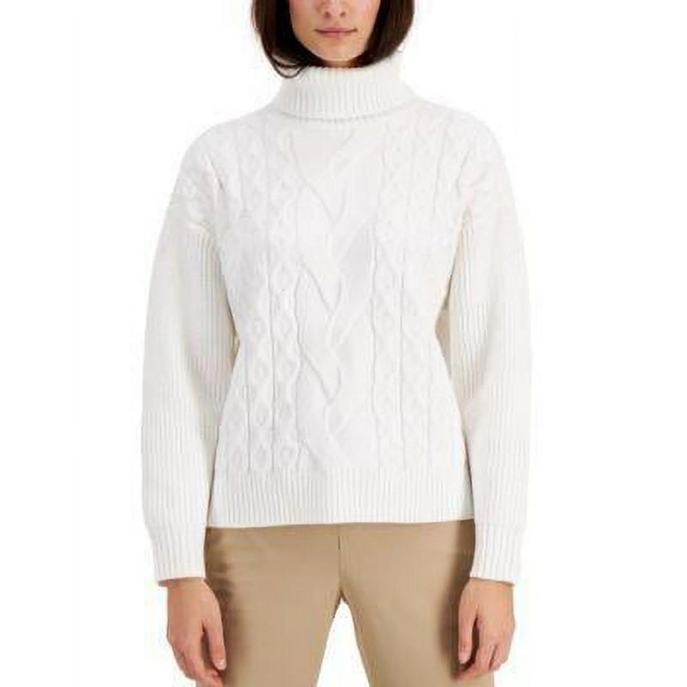 NWT Alfani wool blend Women's White Cable Knit Sweater size L